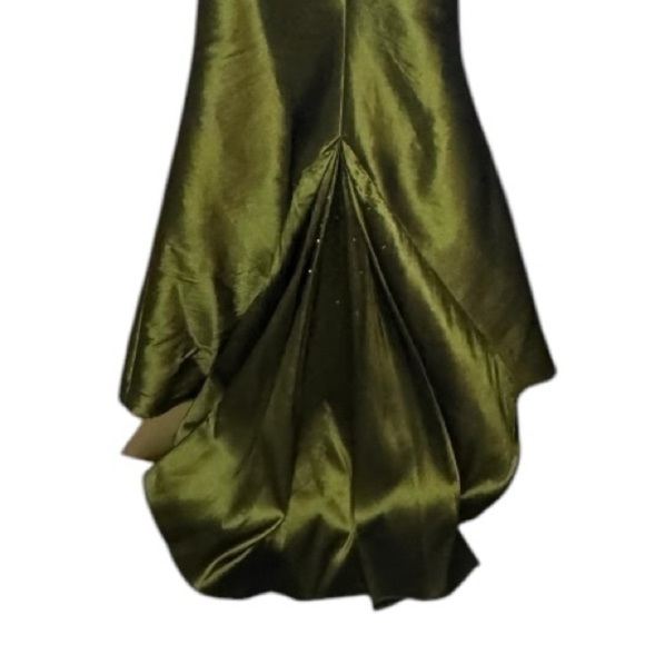 FLIRT Maggie Sottero Olive Green Beaded Dress Gown Prom Dance Formal 6 Train - Picture 6 of 14